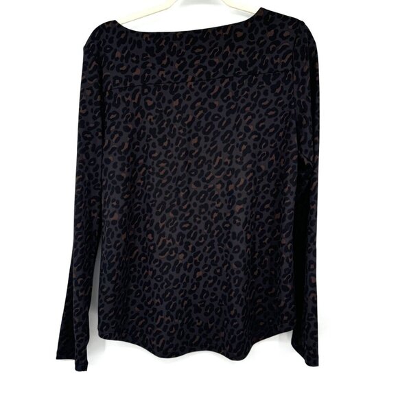 Ann Taylor Women’s Dark Brown Cheetah Print Long Sleeve Blouse woman’s size Larg - Picture 6 of 7